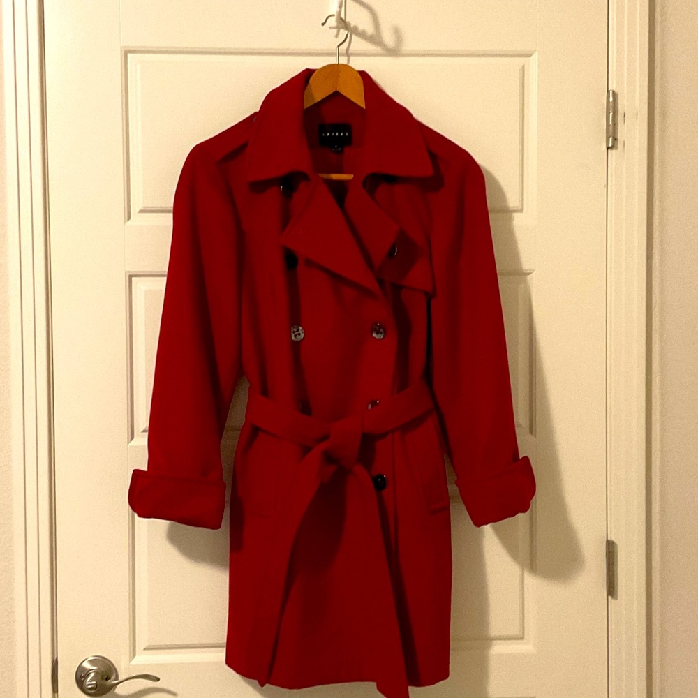 Elegant Red Double-Breasted Women's Coat